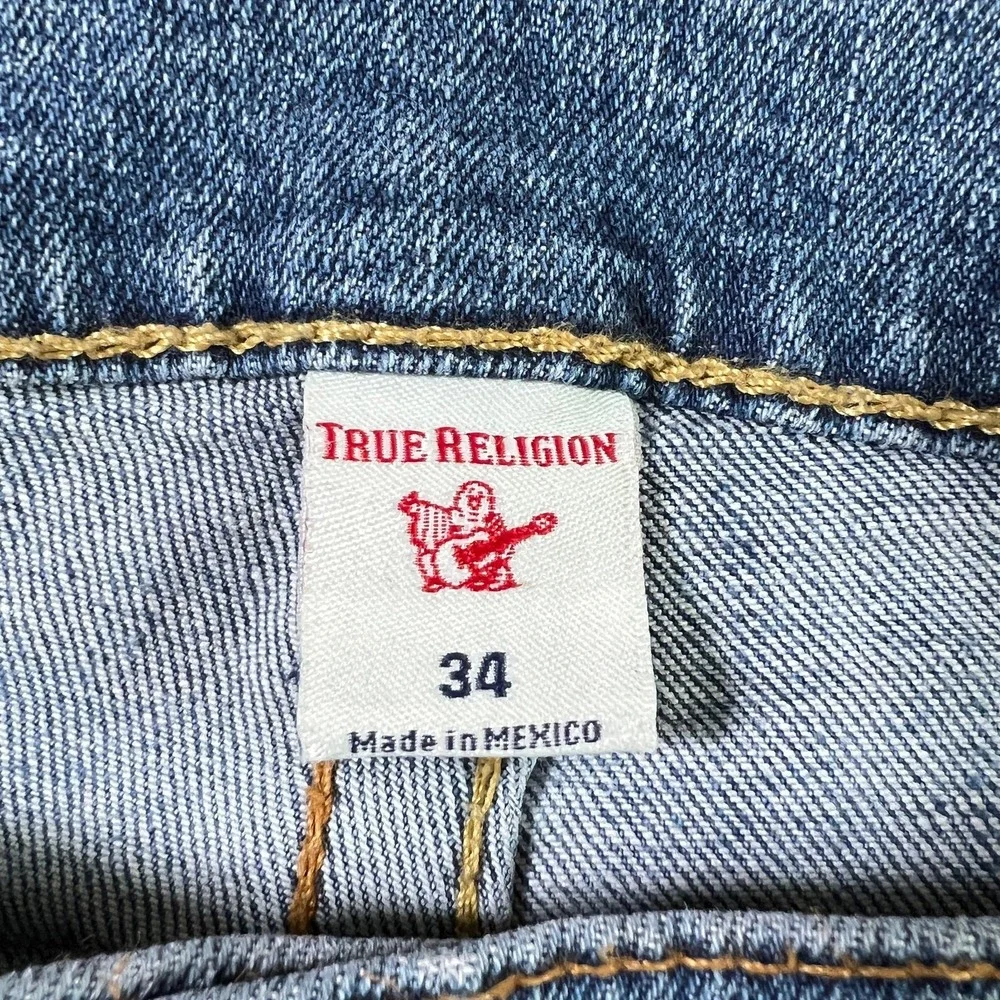 True‎ Religion Mens Rocco Relaxed Skinny Jeans 34x32 Blue Distressed Stretch